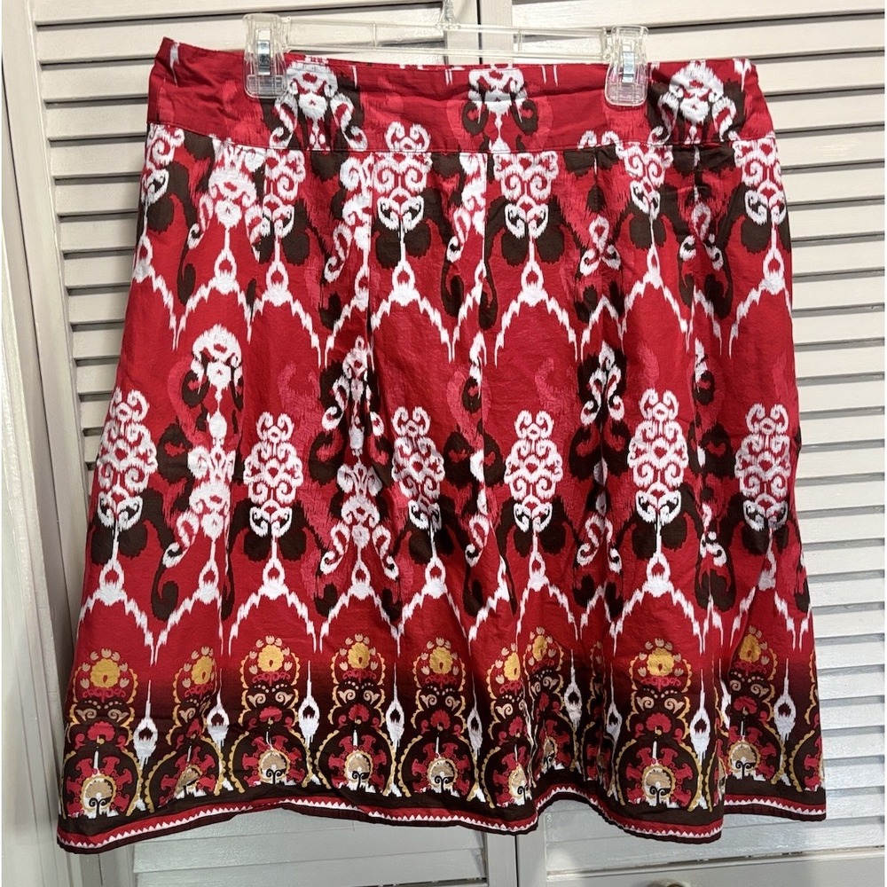 Notations A-Line Short Skirt Size XL Red/Brown Lined Side Zip Ruffle